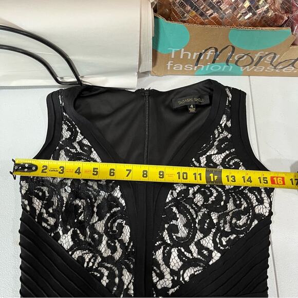 Tadashi Shoji Lace V-Neck Gown with Pintuck Jersey Piping black lace white 4 - Picture 8 of 10